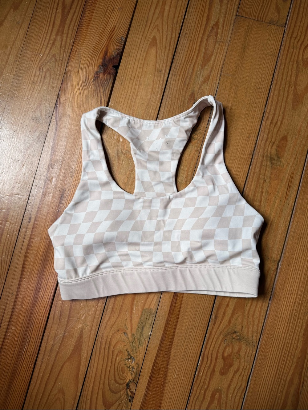 Checkerboard Racerback Sports Bra - Cream